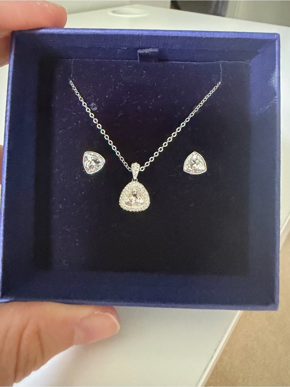 Swarovski White Crystal Teardrop Pendant Necklace with Matching Studs